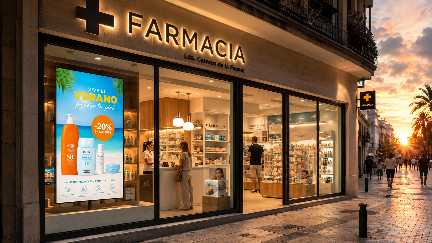 Tipo de pantalla para farmacia en escaparate