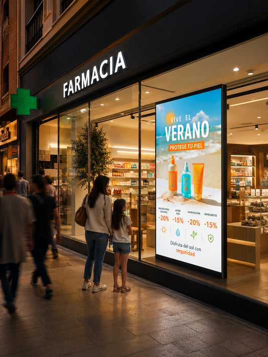 pantalla digital para escaparate de farmacia moderna