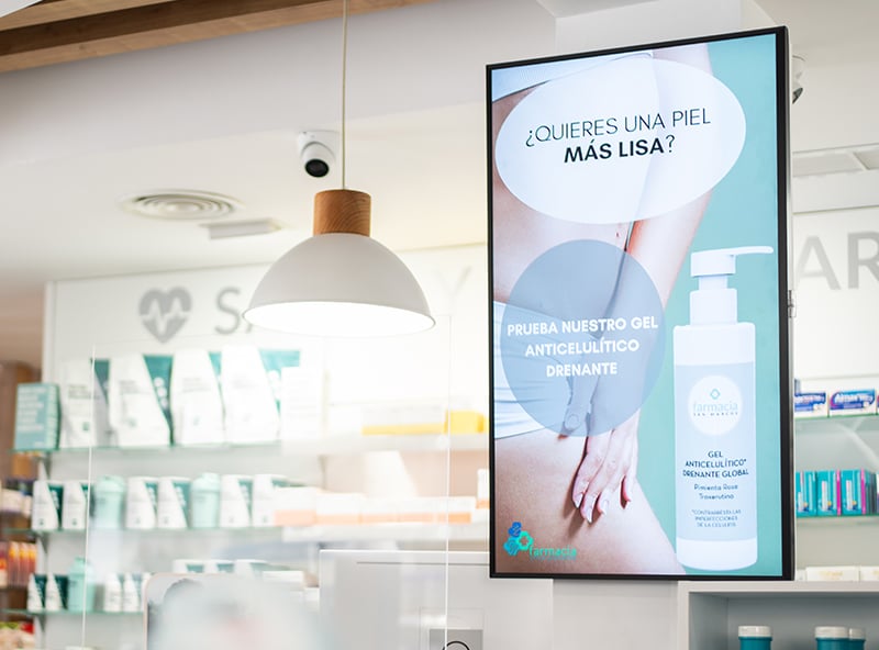 pantalla publicitaria interior para farmacia